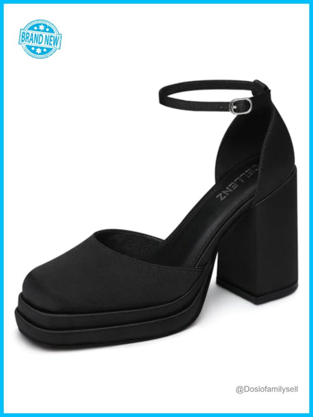 Women Chunky High Heels Platform Dress Pumps Satin Ankle Strap